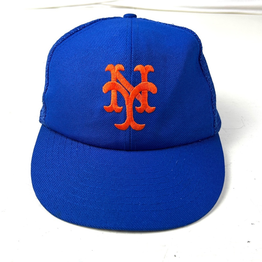Vintage 90s Y2K ANNCO MLB New York Mets Mesh Snapback Hat Baseball Cap Blue
